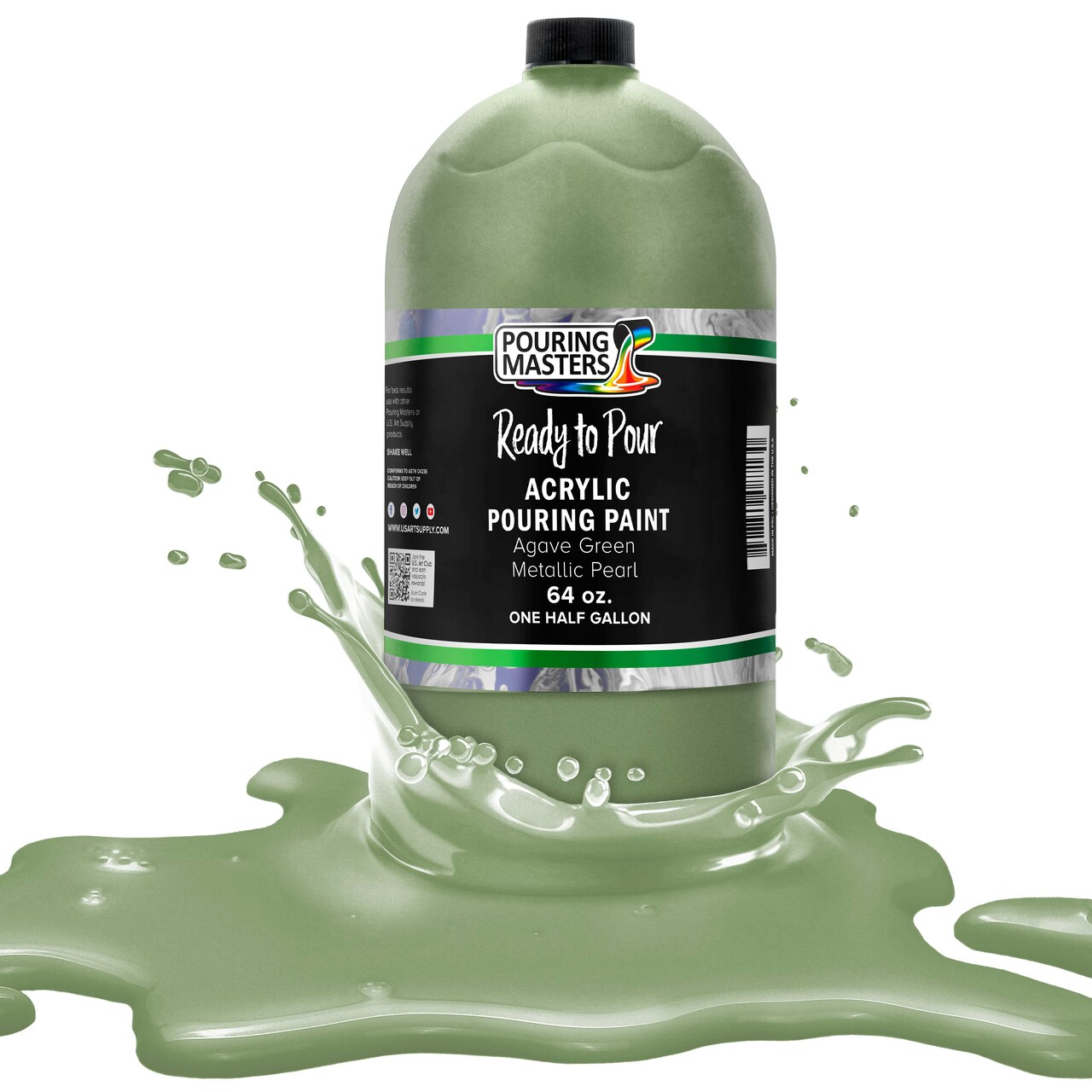 Pouring Masters Agave Green Metallic Pearl Ready to Pour Acrylic Pouring Paint - Premium 64-Ounce Pre-Mixed Fluid Acrylic Paint - Fluid Art Supplies for Canvas, Wood, Paper, Tile & Rocks